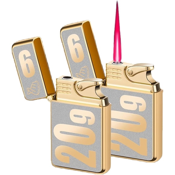 2 Pack Torch Lighter Mini Butane Lighters Single Jet Flame Lighter Windproof Refillable Butane Gas Lighter for Candle Camping Fireplace Party BBQ Grill (Without Butane Gas) (2, Silver)