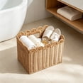 thumbnail image 2 of Aurorax Rattan Woven Storage Basket with Handles Scalloped Wall Hanging Organizer Basket Boho Decor Wall Mounted Space Saving Natural Rattan Storage Baskets for Home Decor, 2 of 6
