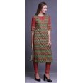 thumbnail image 3 of Bimba Rayon Slub Straight Kurti 3/4 Sleeve Printed Tunic Top Summer Clothing, 3 of 6