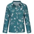 thumbnail image 3 of IROINID Rabais Polyester T-Shirt à Manches Longues pour Femmes Décontracté Col Rabattu Col Rond Bouton Blouse Élastique Chemises, Vert, 3 of 5