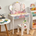 thumbnail image 2 of Costway Coiffeuse pour Enfants Princesse Table de Maquillage Chaise Ensemble avec Miroir Trifold Blanc, 2 of 10