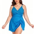 thumbnail image 2 of FRSASU Robe de Bain une Pièce pour Femmes, Contrôle du Ventre, Maillots de Bain, Robe de Bain Jupe, Maillots à Volants, Bleu G(L), 2 of 4