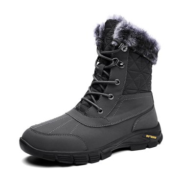 Mens Winter Snow Boots Warm Fur Lined Non-Slip Lightweight Comfortable Casual Outdoor Hiking Boots Gray 10 US