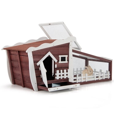 Costway 62" Wooden Rabbit Hutch Indoor Outdoor Rabbit Cage Bunny House w/ Pull Out Tray