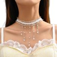 thumbnail image 4 of LYMAYTER Ras du Cou pour Filles Ras du Cou pour Femmes - Dentelle Blanche Transparente, Perle Synthétique et Cristal, 4 of 7