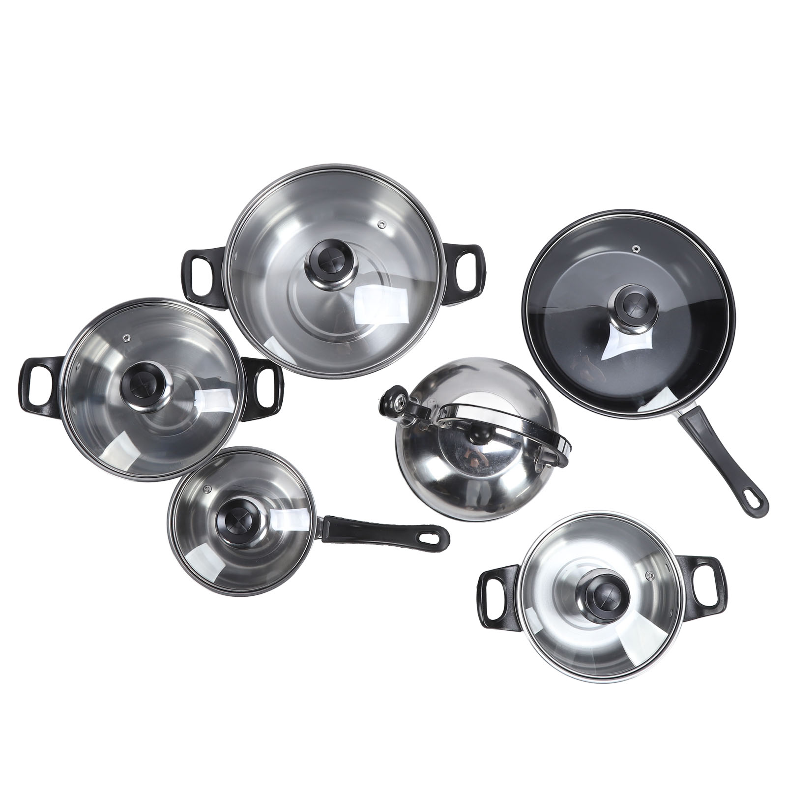 Cookware Pots Sauce Saute Pans Set, Plastic Black Handle Cookware Set Multipurpose  for Home