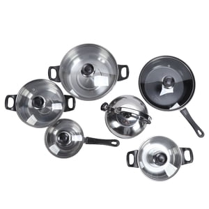 Cookware Pots Sauce Saute Pans Set, Plastic Black Handle Cookware Set Multipurpose  for Home