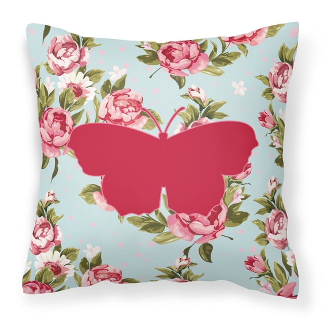 Caroline's Treasures BB1049-RS-BU-PW1818 Coussin Papillon Shabby Chic Roses Bleues 18 x 18 Multicolore