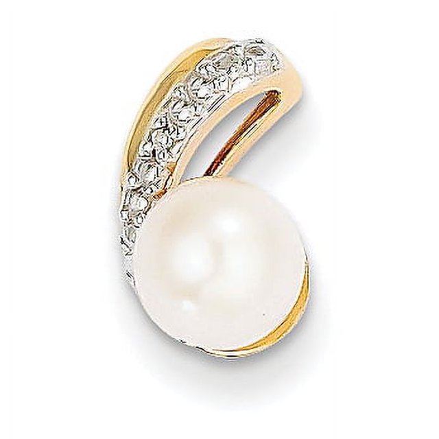 Pendentif en Or Jaune 14K avec Diamant et Perle de Culture Ronde 6-7mm