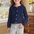 thumbnail image 2 of Wdgfv Filles Garçons Cardigan en Lin à Col Rond Chandail Tricoté et Tenue Douillette et Stylée pour Enfants Marine 7-8 Ans, 2 of 4