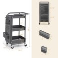 thumbnail image 2 of Gymax 3-Tier Utility Storage Cart Metal Rolling Trolley w/ DIY Pegboard Baskets Grey, 2 of 10