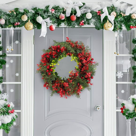 Boovnll Christmas Wreath, Red Fruit Christmas Wreath Door Hanging Prop Combination Decoration Ornament, Christmas Wreaths for Front Door, Christmas Decorations