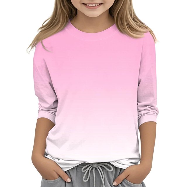 MKOSPLRT Hauts à Manches 3/4 pour Filles Col Rond T-Shirts Décontractés Tuniques Dégradées Mode T-Shirts Doux pour Sortir Blouses Confortables en Liquidation