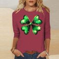 thumbnail image 1 of Elvqul T-Shirts pour Femmes à Manches 3/4 Mode T-Shirts de la Saint-Patrick Imprimé Col Ras du Cou Vert Chandails à Enfiler Hauts pour Femmes Grande Taille, 1 of 5