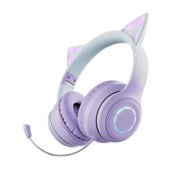 Earphone Glowing Cat Ear Headphones Foldable Over Ear Gaming Headset with Colorful Lights  Earphone with Detachable Microphone 3.5mm Wired Music Headphone Foldable