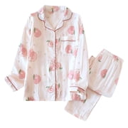 RKSTN Womens Pajama Sets Cotton Floral Printed Long Sleeve Buttons Tops+Long Pants Pajamas Set Home Sleepwear Two Piece Pajama Sets