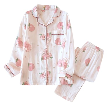 RKSTN Ensembles de Pyjama pour Femmes Coton à Imprimé Floral Manches Longues Boutons Hauts+pantalon Long Ensemble de Pyjama Tenue de Maison Deux Pièces Ensembles de Pyjama