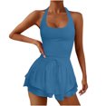 thumbnail image 1 of Kaemgyyd Womens Workout Rompers Stretchy Sleeveless Athletic Running One-Piece Outfit Fashion Drawstring Halter Gym Yoga Jumpsuits, 1 of 5
