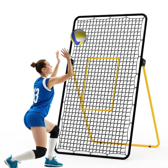 PioneerWorks 7x4 FT Volleyball Net Rebounder, Multi-Angle Adjustable Training Net for Bumping Spiking Setting, Foldable Volleyball Equipment with Ground Stakes