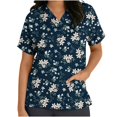 thumbnail image 1 of Womens Scrubs Tops Short Sleeve V-neck Tops Uniform Printed Pockets Blouse Nursing Clearance, 1 of 5