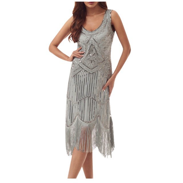 Birdeem Robe pour Femmes de Printemps et d'Été à Col Rond Sans Manches avec Paillettes et Franges en Forme de Boule, Robe de Fête, Banquet, Danse, Robe Courte