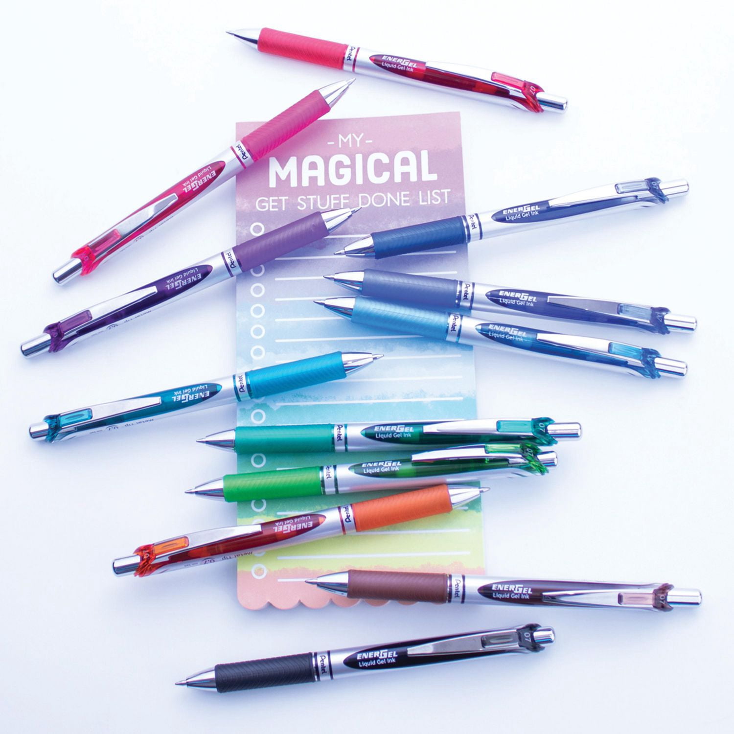 Stylo gel rétractable EnerGel, pointe moyenne 0,7 mm, paquet de 3 stylos + 4 recharges, encre bleu marine