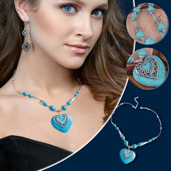 Qonioi Sunflower Turquoise Necklace, Ethnic Bohemian Jewelry for Women Girls, Exquisite Pendant Necklace Gift for Birthday Christmas Graduation