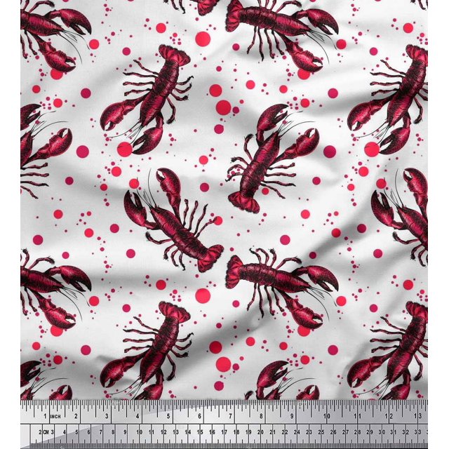 Soimoi Rayon Fabric Dot & Lobster Ocean Print Fabric by The Yard 42 Inch Wide