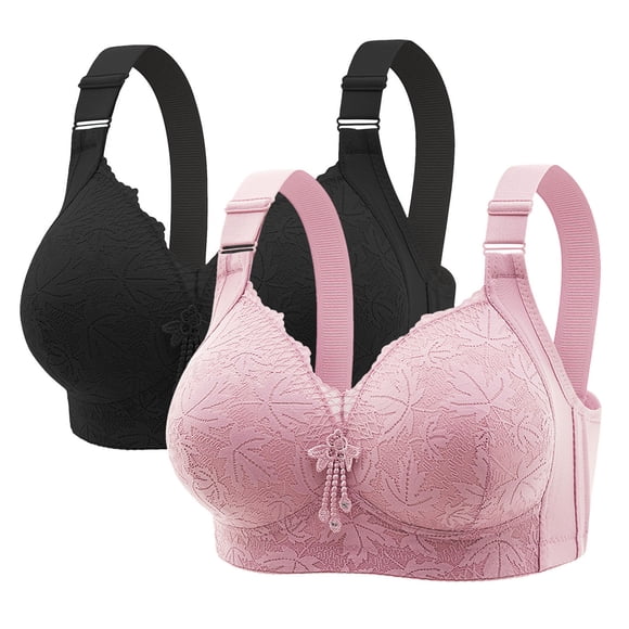 Kyusrd Full Coverage Bras For Women Adjustable Straps No Steel Ring Lace Pattern Gathering Comfort Push Up Breathable Bralette Bras Solid Color Comfortable Beauty Back Wireless Daily Bras 2pcs