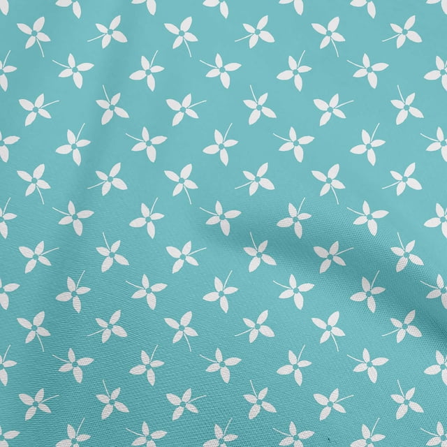 oneOone Cotton Cambric Turquoise Blue Fabric Florals Craft Projects Decor Fabric Printed By The Yard 56 Inch Wide