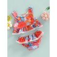 thumbnail image 3 of Faithtur Toddler Girls Summer Bikini Set, Floral Print Sleeveless Crew Neck A-Line Tank Tops + Ruffle Triangle Shorts Swimsuit, 3 of 8