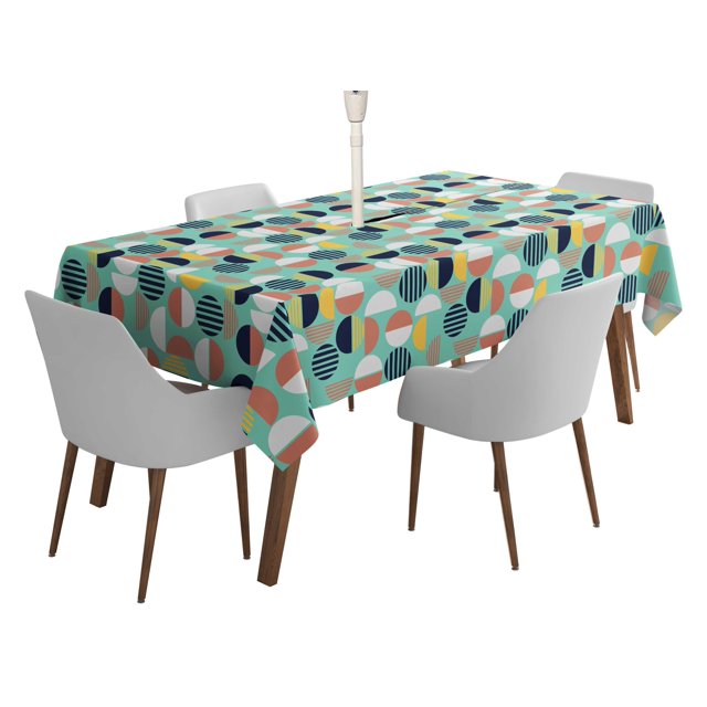 Vargottam Indoor/OutdoorTablecloth58x120 Inch Rectangle Tablecloth with Umbrella Hole and Zip- Waterproof PatioTableCloths- TableCovers for Backyard RectangularTable- Aquamarine2