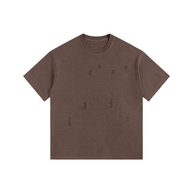 ShomPort Men's Short Sleeve T-Shirts Classic Short Sleeve Crewneck Tops Casual Holes Ripped Oversized Shirts