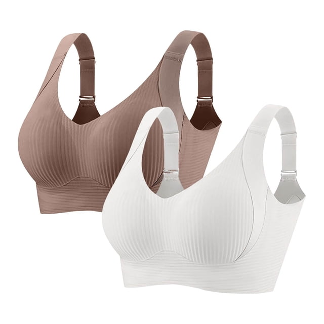 2 Pieces Women Plus Size Push-Up Bras No Underwire T-Shirt Bralettes Ribbed Full Coverage Sports Everyday Bras Multicolor, 40/90BCD