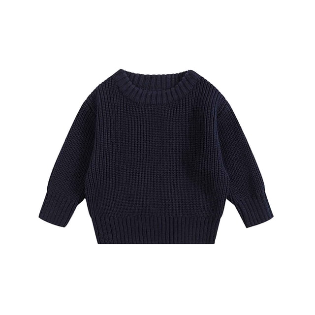 MIASHUI Chandails pour Tout-Petits Garçons Filles Col Rond Manches Longues Chandail Uni Tricoté, Bleu Foncé, 0-3 Mois