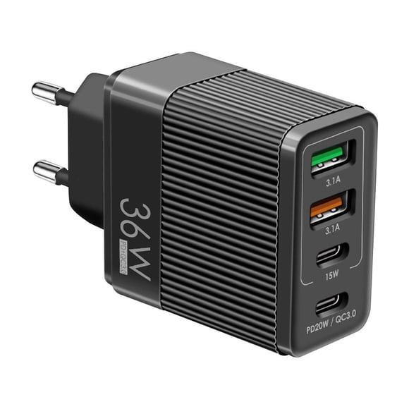 36W Fast Charging Mobile Phone Charger 5V4A 2PD+2USB Port for Europe and UK Safe Charging