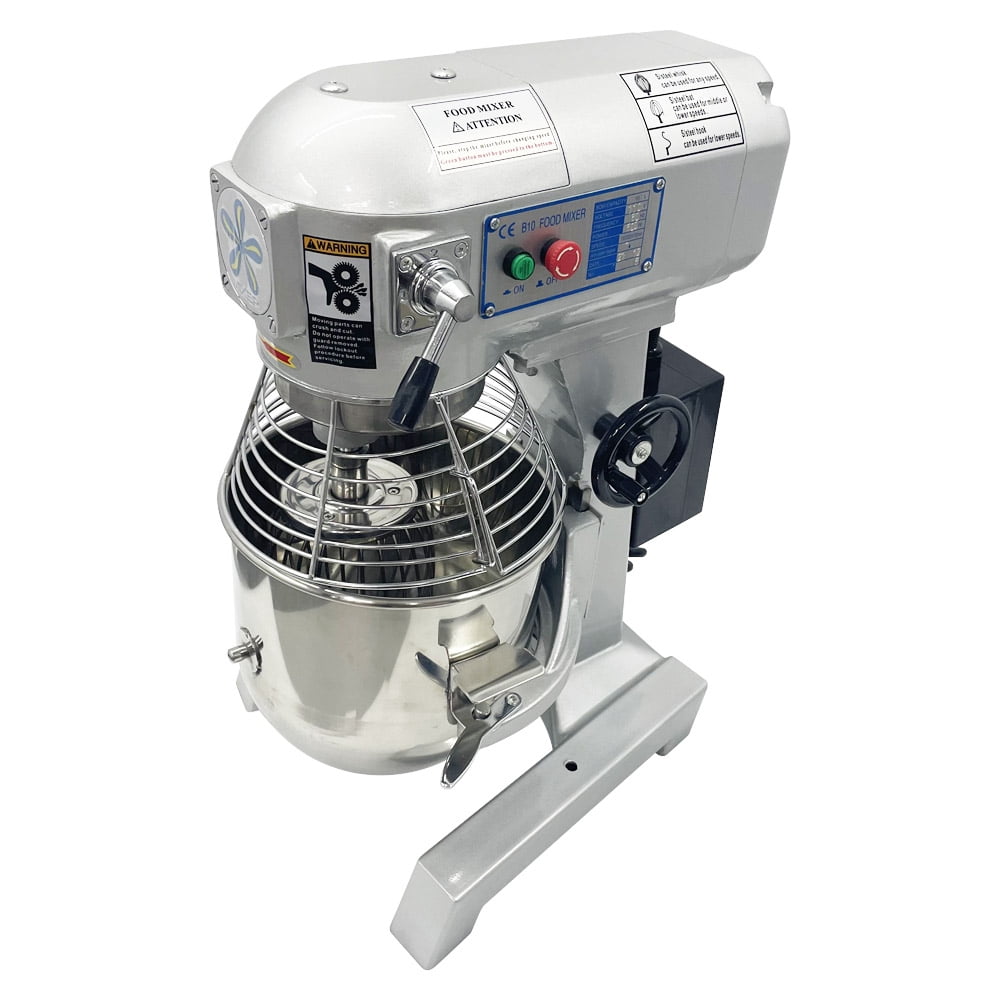 Intbuying Commercial 10L 3 Speeds Food Mixer, Gear Driven Bakery Blender with Flat Beater, Spiral Dough Hook, Wire Whip