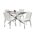 thumbnail image 4 of K-Living Dustin 5PCS Dining Set with 60" Rectangle Tempered Glass with Chrome Base Table and White PU Chairs (1 Table and 4 Chairs), 4 of 5