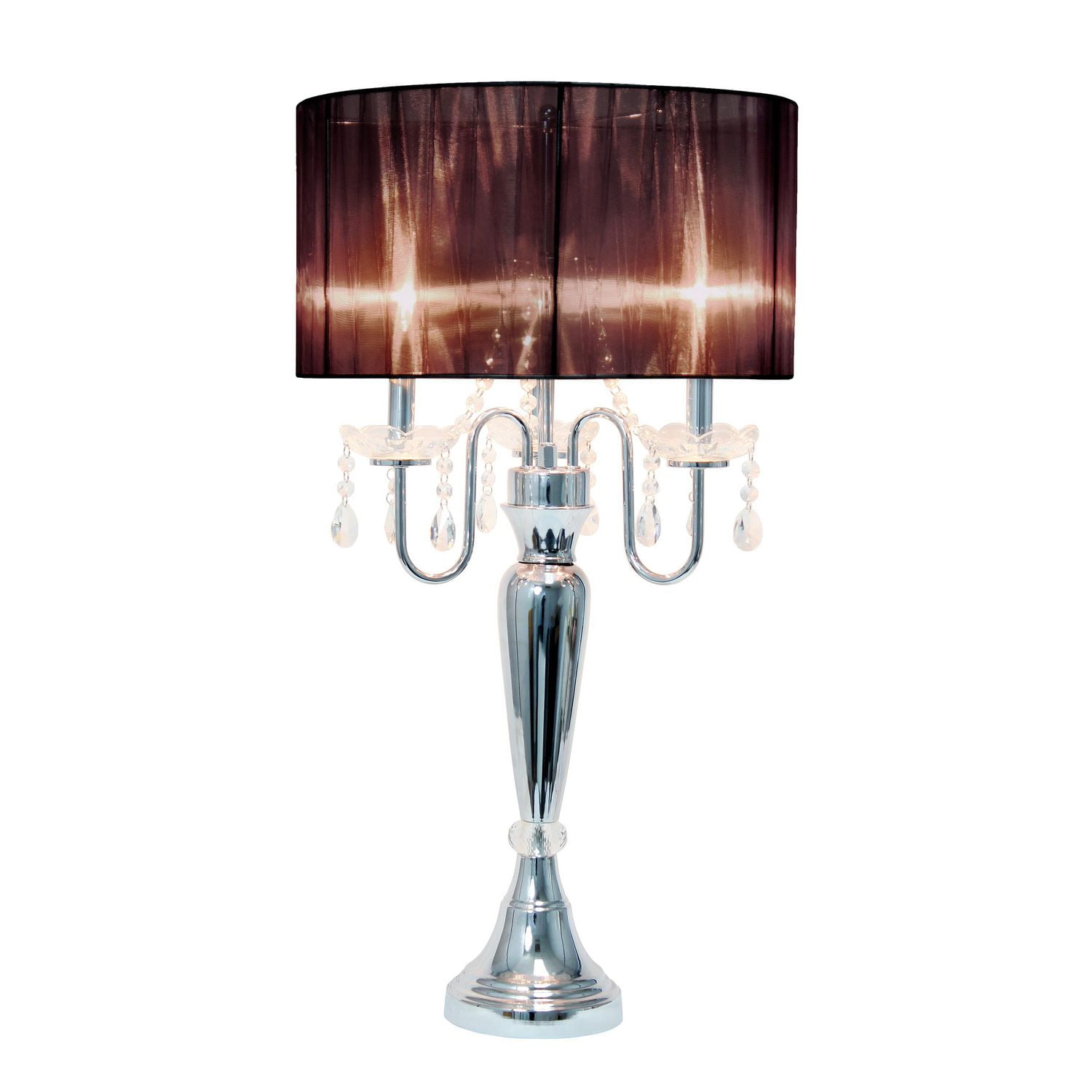 Elegant Designs Trendy Romantic Sheer Shade Table Lamp with Hanging Crystals