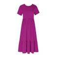 thumbnail image 5 of Penkiiy Robe T-Shirt d'Été Décontractée pour Femme à Manches Courtes, Col Ras du Cou, Basique Évasée, Fluide, Plage, Vacances, Robe Soleil, S, Violet, 5 of 5