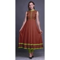thumbnail image 2 of Bimba Robe Anarkali Damassé Brique Rouge2 Col Mandarin Sans Manches Kurtis pour Femmes Imprimé Robe Maxi Grande, 2 of 6