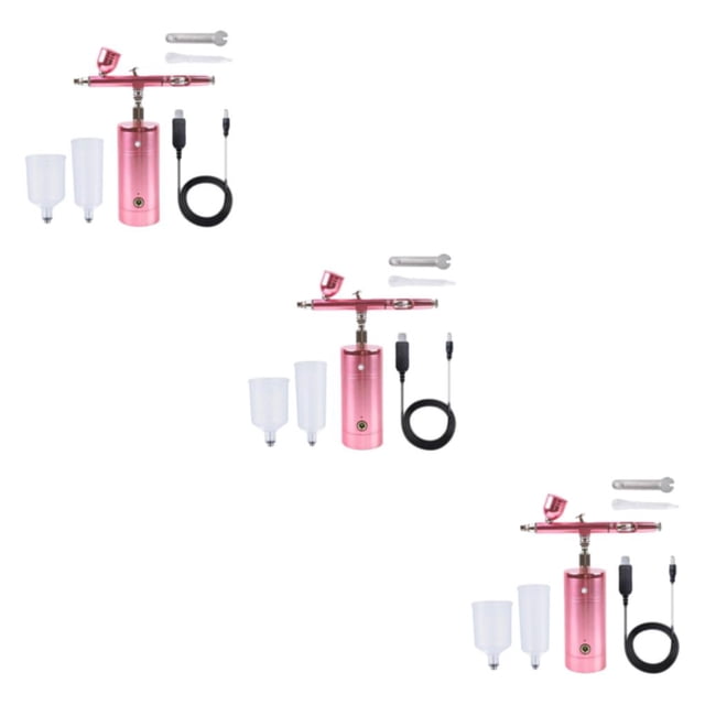 maskred Lightweight Airbrush Air Compressor Kit Set Precise Spray Painting Portable Pink 1.49x5.1x5.7 Inch 3Set