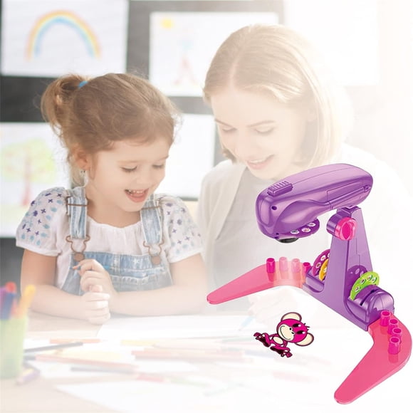 Writing & Drawing Board for Kids Projector Drawing Toy with Erasable Doodle Board Intelligent Projection Tool 4 Cartoon Patterns 12 Color Brushes Educational Art Experience, 34x30 cm, Purple