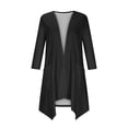 thumbnail image 3 of Mrat Sheer Cardigan for Womens 3/4 Sleeve Tops with Pocket Solid Irregular Flowy Jacket S-86 Black XXL, 3 of 5