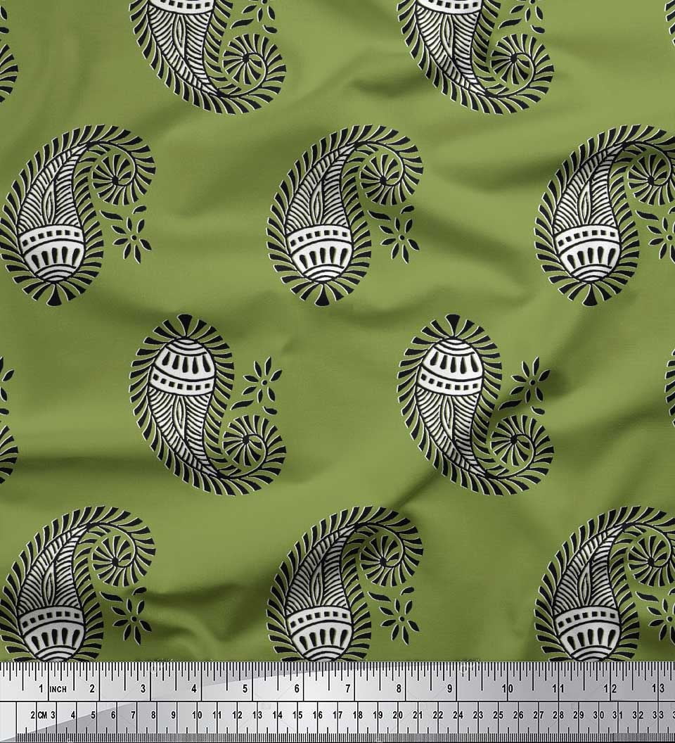 Soimoi Silk Fabric Paisley Block Print Fabric by The Yard 42 Inch Wide