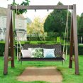 thumbnail image 3 of Costway 2-Person Patio Rattan Hanging Swing Chair Porch Loveseat Cushioned Red, 3 of 10
