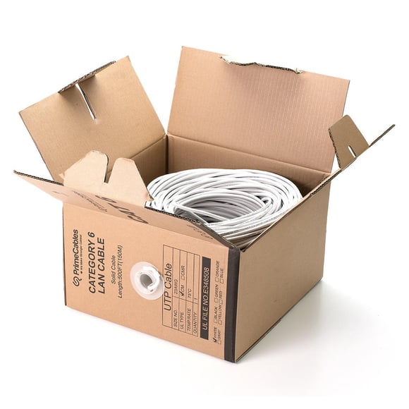 PrimeCables 500ft Cat6 Ethernet Cable 23AWG*4P Bare Copper 550MHz UTP In-Wall Rated CM