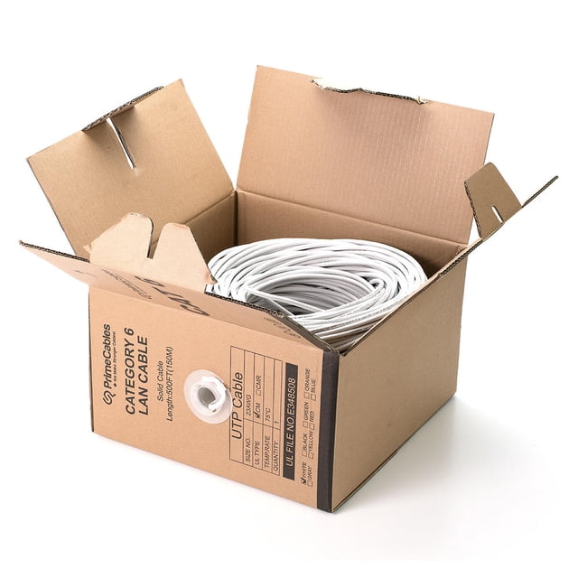 PrimeCables 500ft Cat6 Ethernet Cable 23AWG*4P Bare Copper 550MHz UTP In-Wall Rated CM