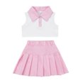 thumbnail image 1 of Fortune 2Pcs Little Girls Summer Outfits, Patchwork Lapel Sleeveless Tank Tops+Pleated Skirt Set, 1 of 8