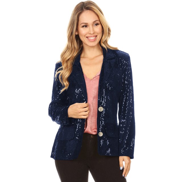 Women's Evening Sparkle Sequins Open Front Long Sleeve Blazer Jacket
